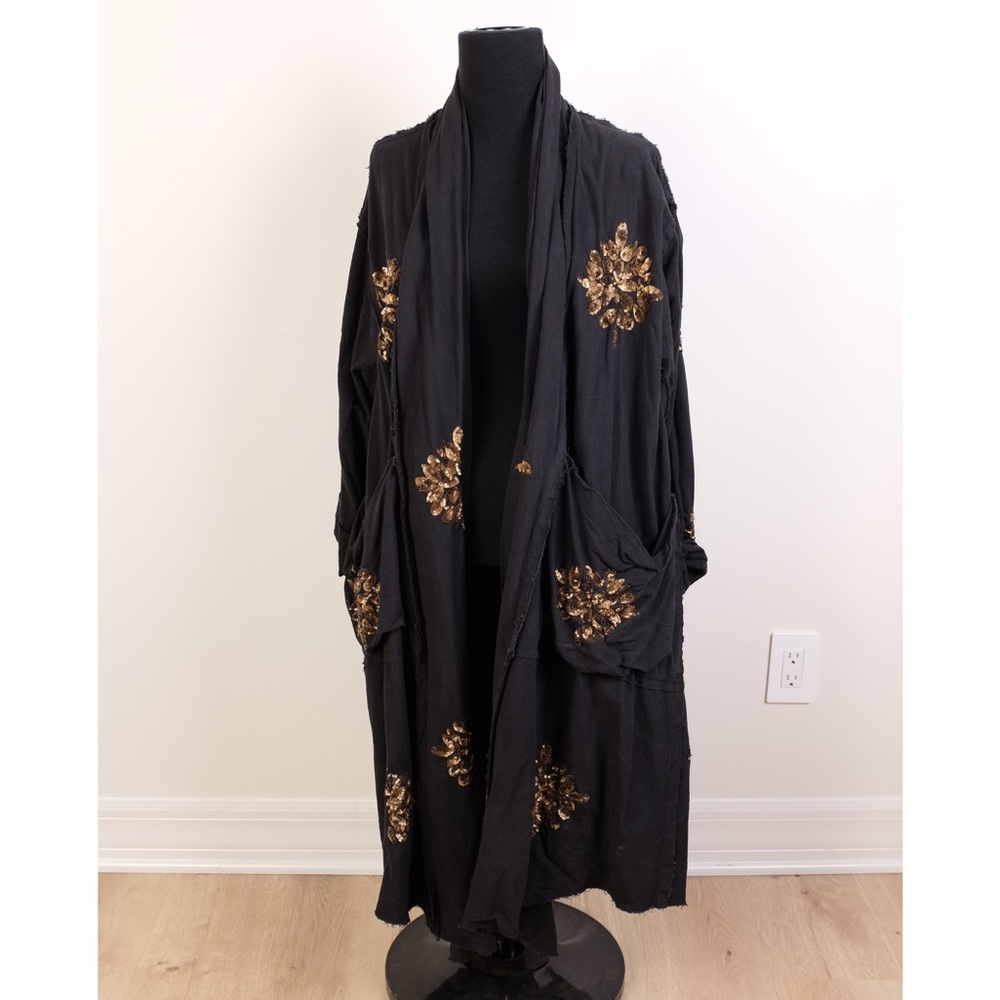 Krista Larson Black Billowy Cardigan with Gold Sequin Accents